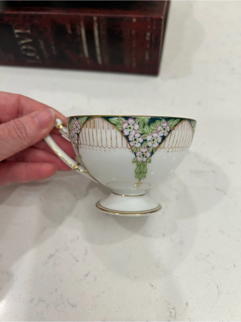 Titanic Pattern-Vintage Floral Gold-Trim Tea Cup & Saucer - Green, Pink, White